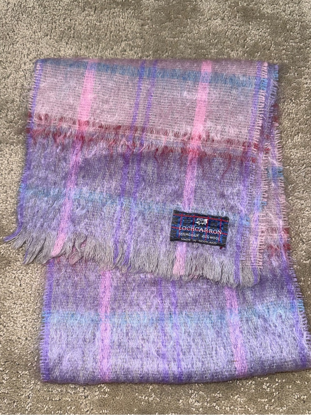 Lochcarron of Scotland Purple Pastel Plaid Mohair & Wool Blend Scarf